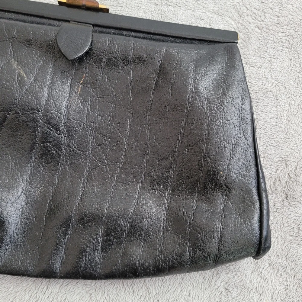 Vintage black genuine leather‎ Elegance brand clutch black purse clutch handbag